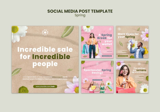 Gratis PSD lente instagram posts collectie met bloemen