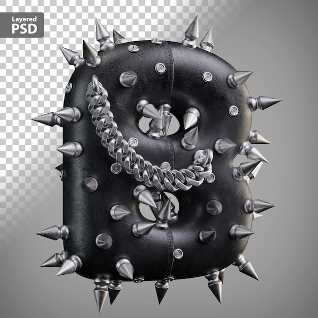Letra 3d de cuero con púas y cadena de metal