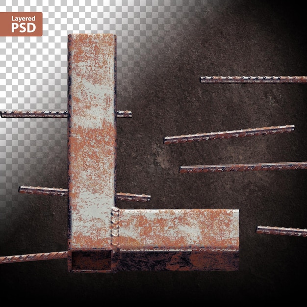 PSD gratuito letra 3d hecha de tubos de metal soldados con autógena grunge