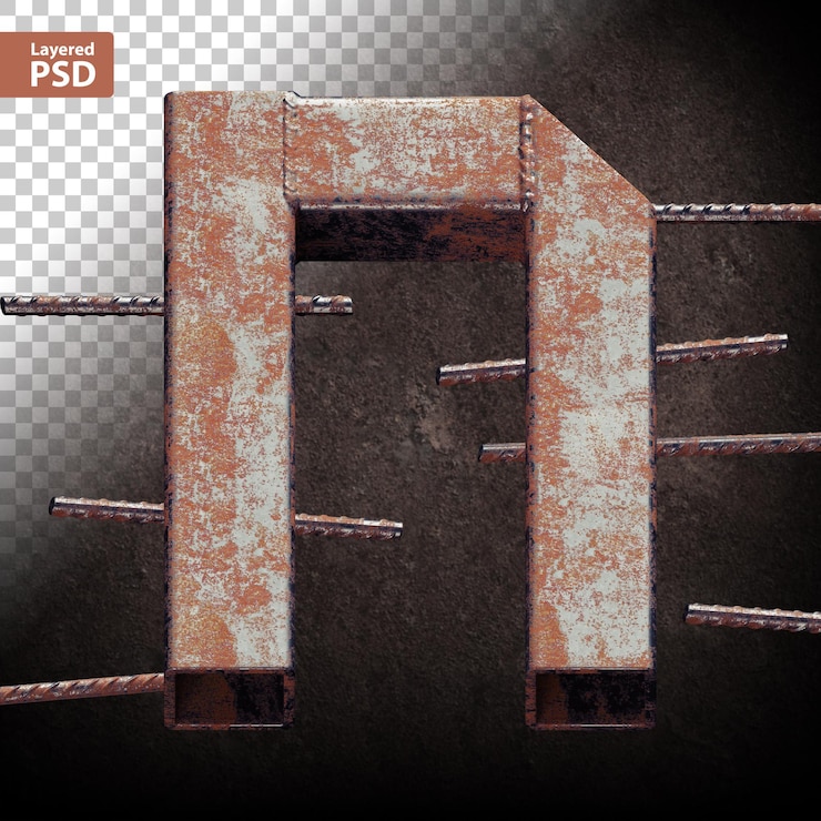 PSD gratuito letra 3d hecha de tubos de metal soldados con autógena grunge