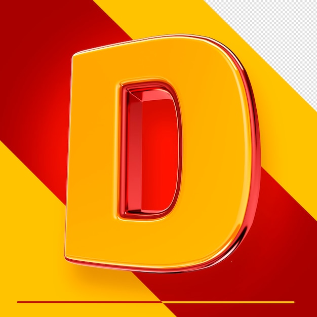 Letra del alfabeto 3d psd d aislada con rojo y amarillo para composiciones
