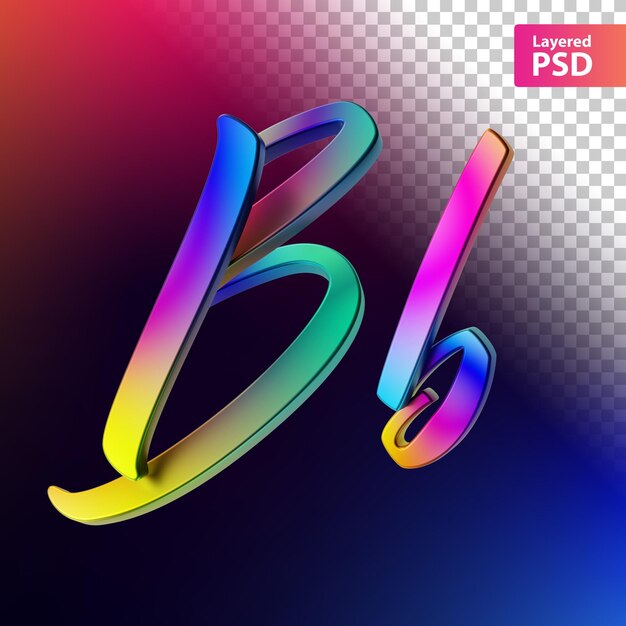 Letra caligráfica en color arco iris en 3D