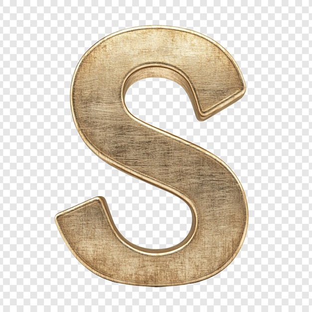 Letra dorada S Un carácter alfabético renderizado en 3D con una textura metálica cepillada