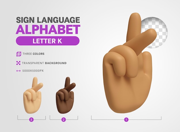 PSD gratuito letra k en lenguaje americano signo alfabeto 3d render dibujos animados