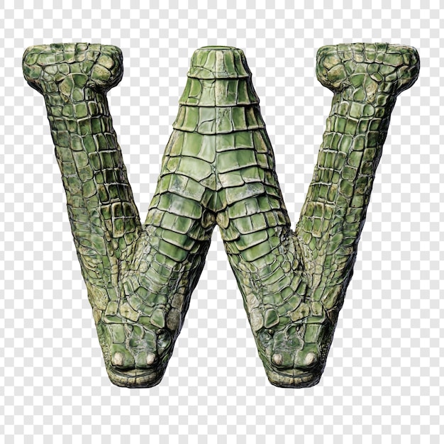 Letra de piel de cocodrilo W Renderizado en 3D de un alfabeto de textura realista de caimán