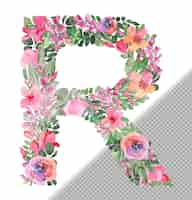 PSD gratuito letra r en mayúscula hecha de suaves flores y hojas dibujadas a mano