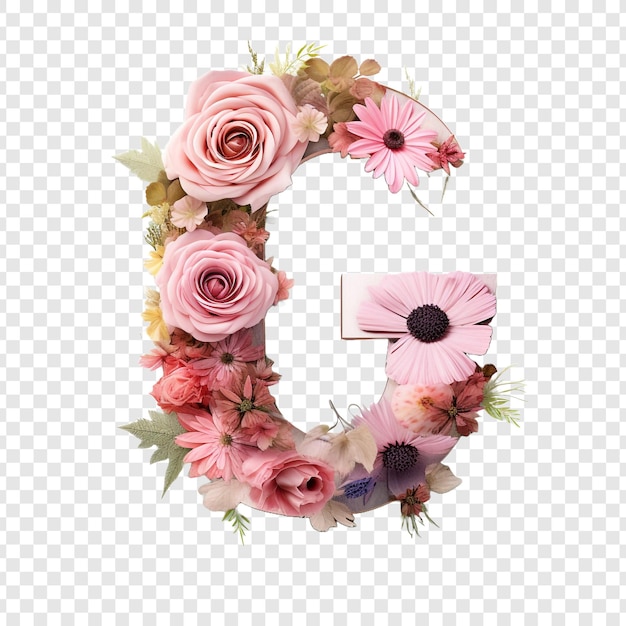 Letter g met bloemelementen bloem gemaakt van bloem 3d geïsoleerd op transparante achtergrond