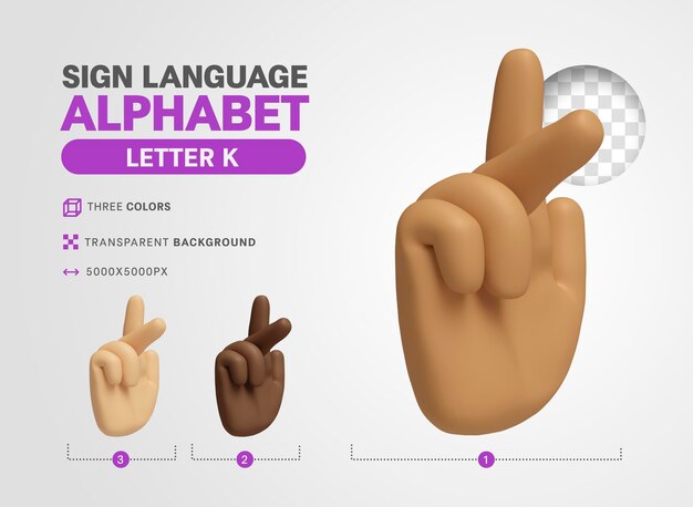Letter K in Amerikaanse taal teken alfabet 3d render cartoon