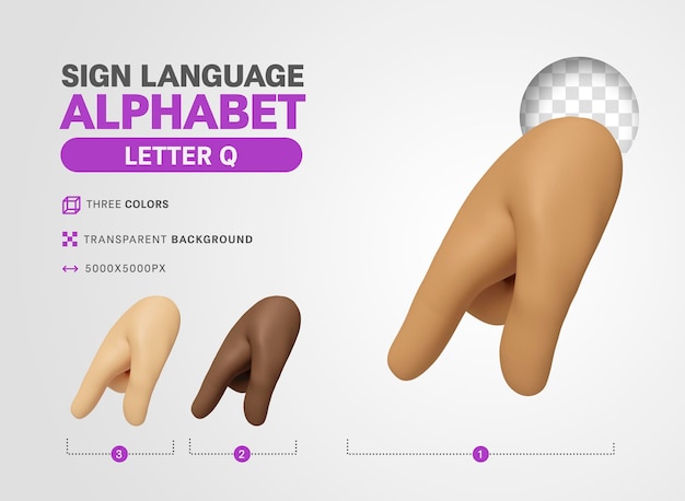 Letter q in amerikaanse taal teken alfabet 3d render cartoon