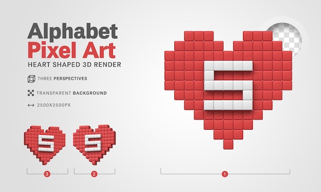 Gratis PSD letter s alfabet pixel art 3d render transparante achtergrond