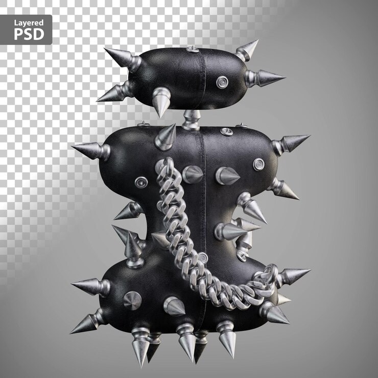 PSD gratuito lettera 3d in pelle con punte in metallo e catena