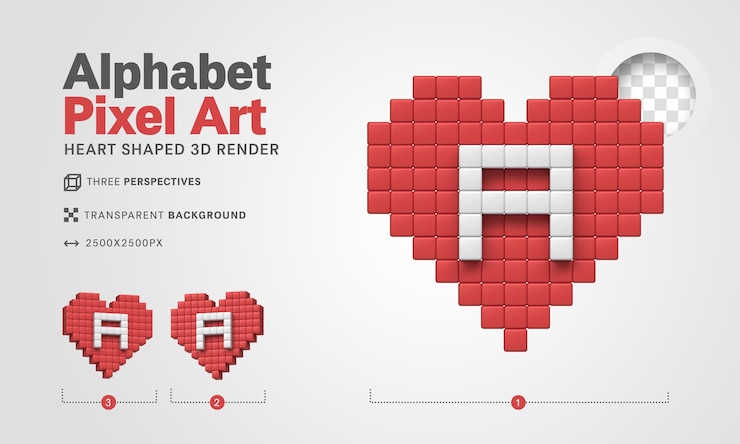PSD gratuito lettera a alfabeto pixel art 3d rende lo sfondo trasparente