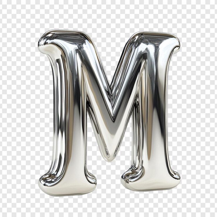 PSD gratuito lettera di cromo riflettente m un alfabeto renderizzato in 3d