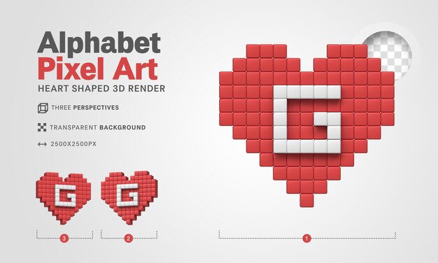 Lettera G alfabeto pixel art 3d rendering sfondo trasparente