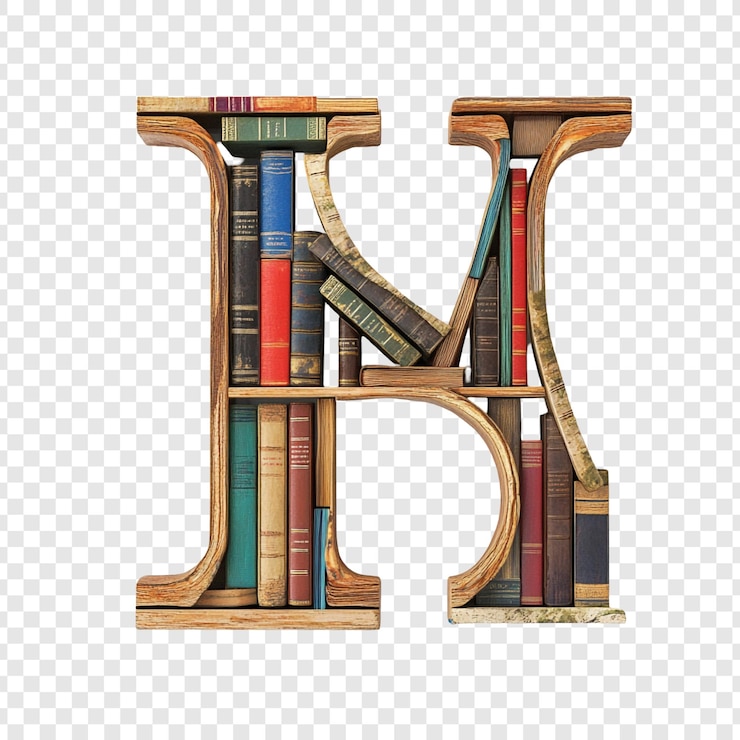 PSD gratuito lettera k realizzata con scaffali di libri d'epoca
