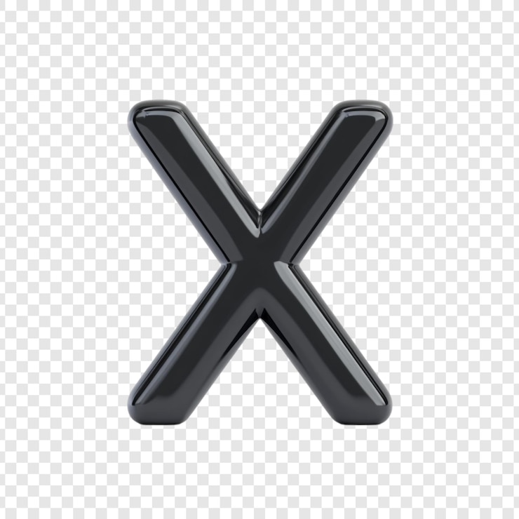 PSD gratuito lettera nera lucida x rendering 3d di una x lucida
