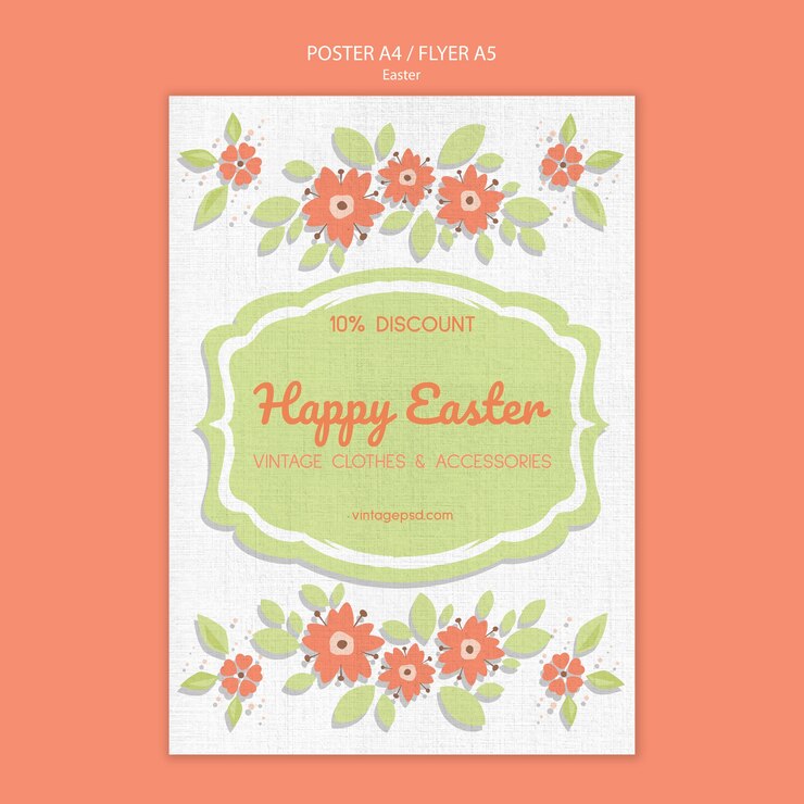 Gratis PSD leuke vintage pasen poster sjabloon