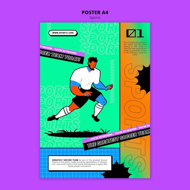 Gratis PSD levendige illustratie voetbal poster sjabloon