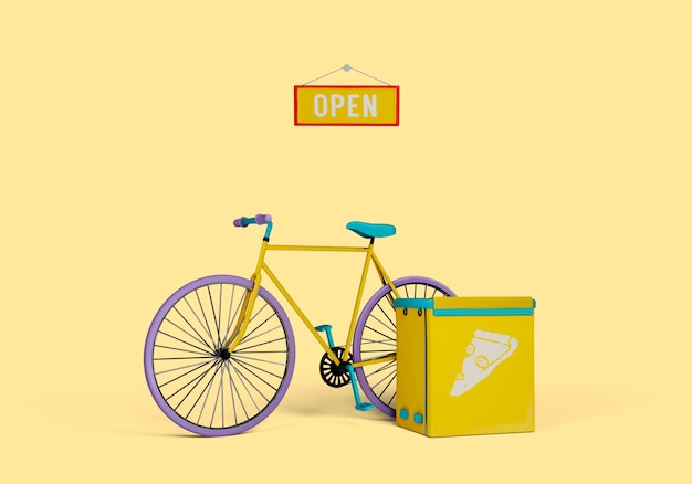 Gratis PSD levering 3d illustratie met fiets en open bord