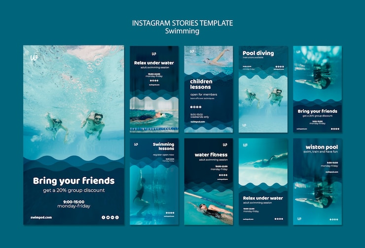 PSD gratuito lezioni di nuoto modelli di storie di instagram