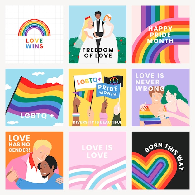 Gratis PSD lgbtq en trots maand sjabloon psd set