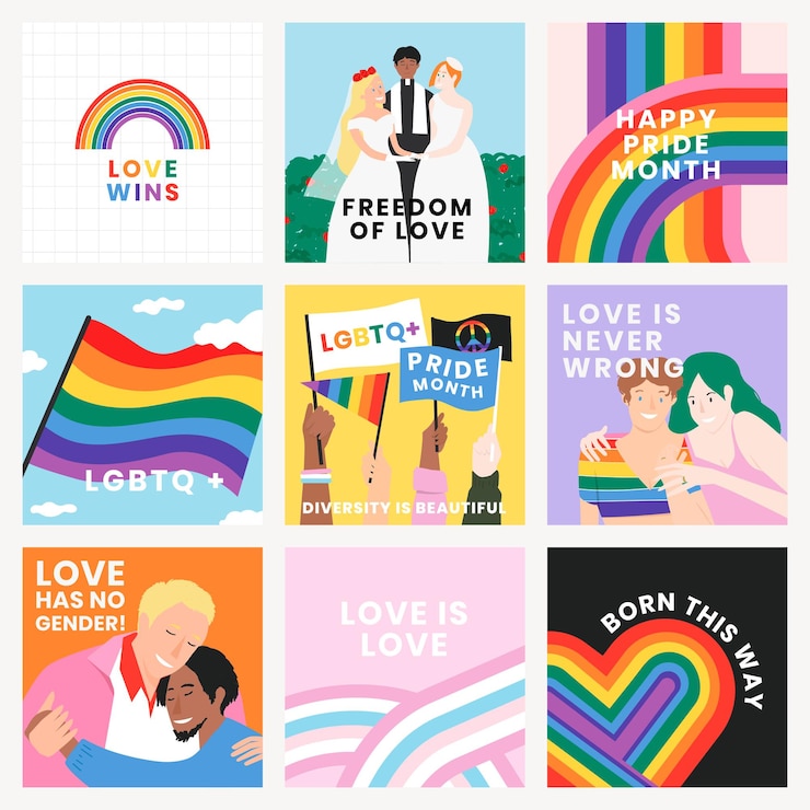 PSD gratuito lgbtq y el mes del orgullo psd set de plantillas