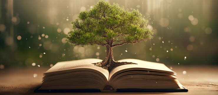 PSD gratuito un libro abierto con un árbol creciendo de él ia generativa