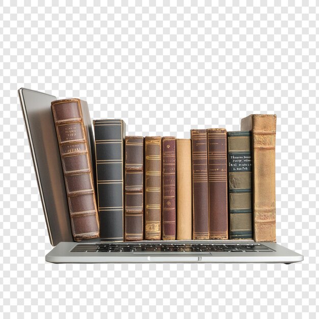 Libros antiguos en una computadora portátil moderna que mezcla tradición y tecnología