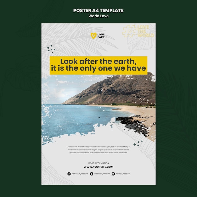 Gratis PSD liefde aarde concept poster sjabloon