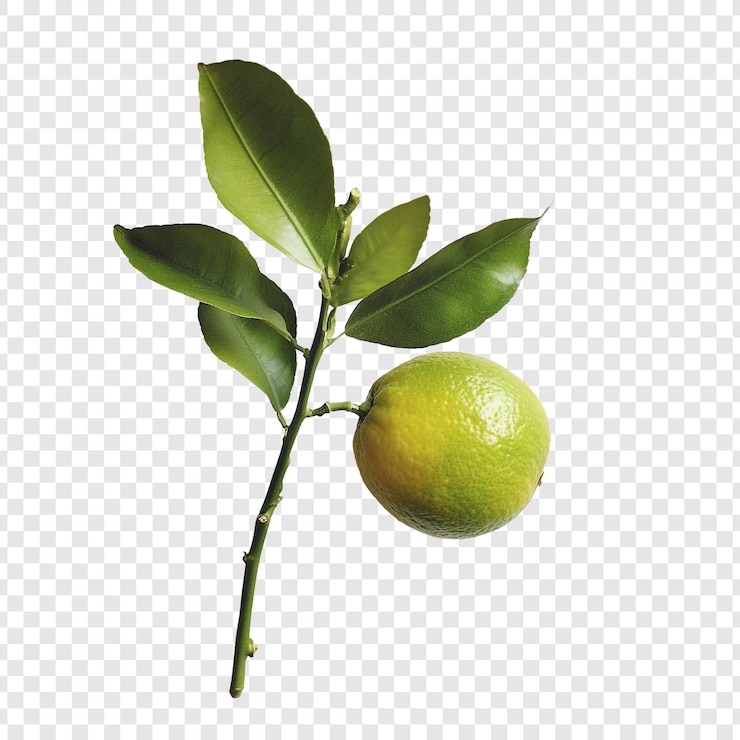 Gratis PSD lime op een tak met weelderige groene bladeren
