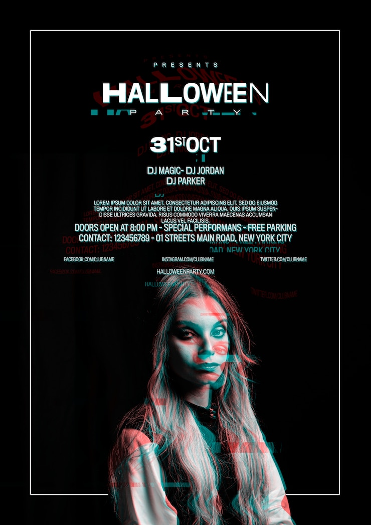 PSD gratuito linda chica en cartel de halloween con efecto de falla