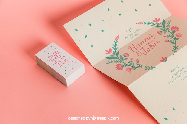 PSD gratuito linda invitación y tarjetas de boda