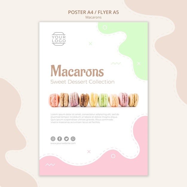 Línea de plantilla de póster de macarons