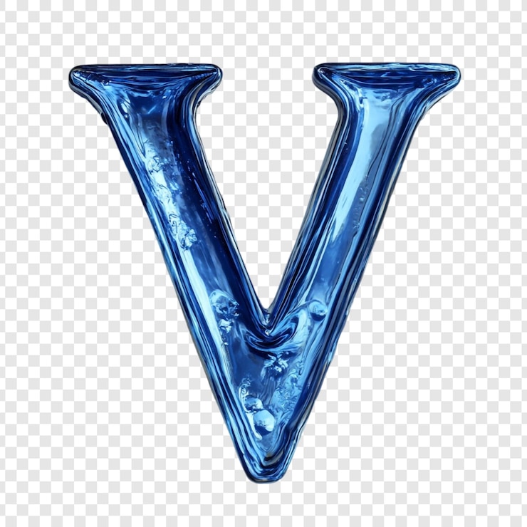 Gratis PSD liquid blue v letter design een verbazingwekkend reflecterend en kristallijn alfabet karakter