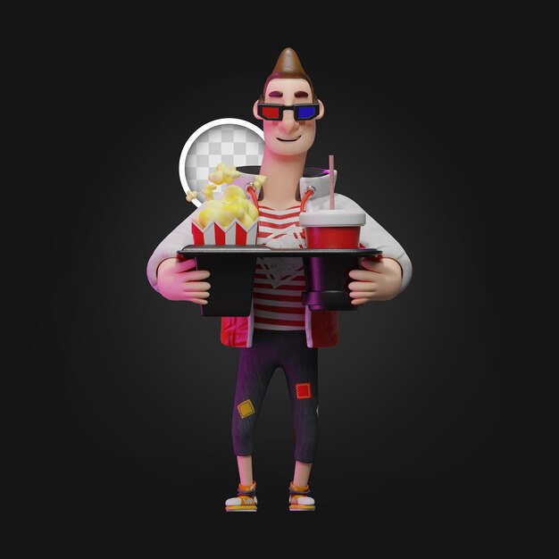 PSD gratuito listo para el cine con palomitas y bebidas. ilustración 3d