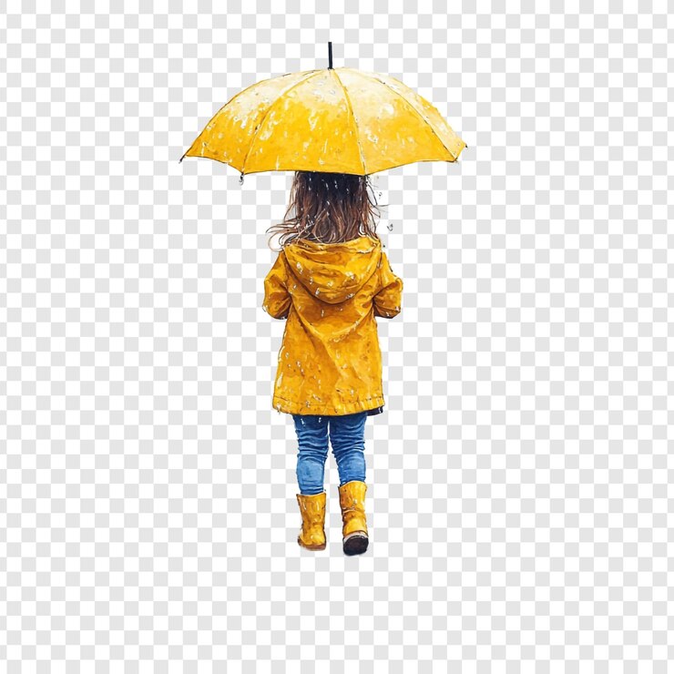 PSD Gratis little girl under yellow umbrella in the rain