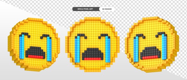 Llorando emoji pixel art 3d render con fondo transparente