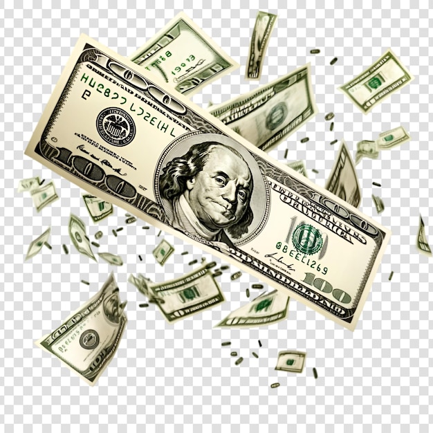 La lluvia de dinero y riqueza de billetes de cien dólares