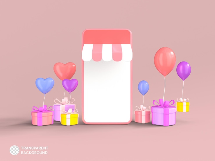PSD gratuito lo shopping online con l'icona del telefono cellulare isolato rende l'illustrazione 3d
