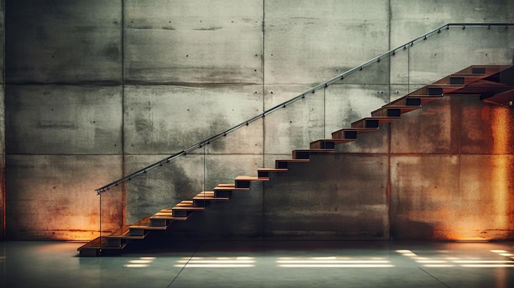 PSD Gratis loft style metal stair and concrete wallgenerative ai
