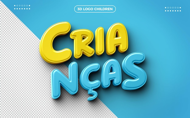 PSD gratuito logo 3d para campañas del día del niño azul con amarillo.