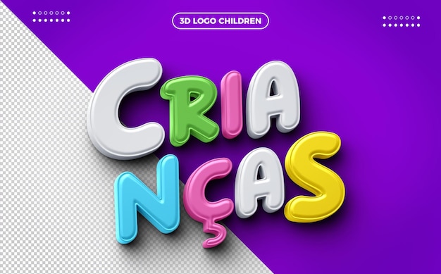 Logo 3d colorato per bambini isolato su sfondo lilla