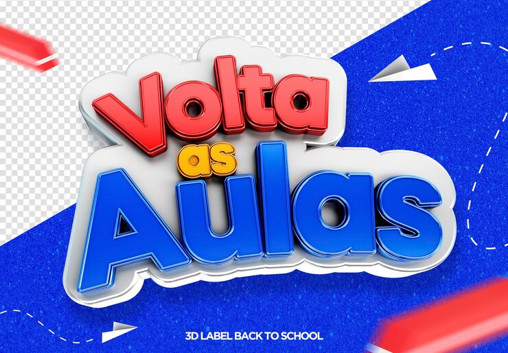 PSD Gratis logo 3d kembali ke sekolah untuk kampanye sekolah volta as aulas no brazil