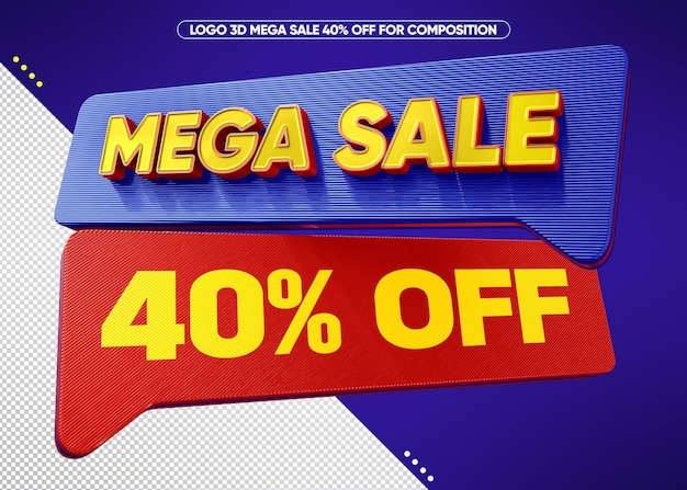 Logo 3d mega venta 40 de descuento para promoción