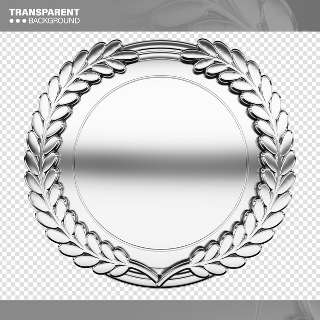 Logo 3D realistico con foglie di alloro per campagne renderizzate su consistenza argentea