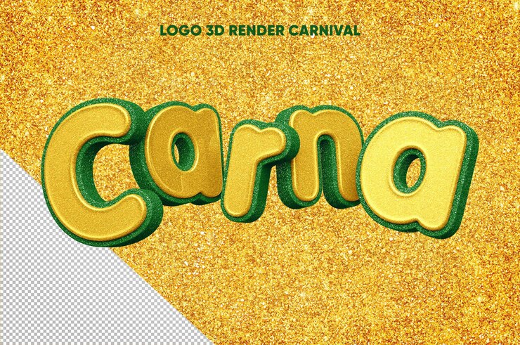 PSD gratuito logo carna 3d con texture glitter giallo e verde