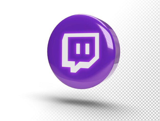 Logo Twitch luminoso su un cerchio 3D realistico
