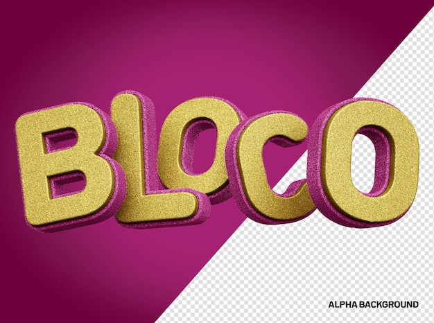 PSD gratuito logotipo 3d de bloque de carnaval rosa y dorado con textura realista brillante