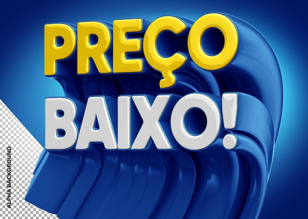 Logotipo 3d de precio bajo girado aislado sobre fondo azul