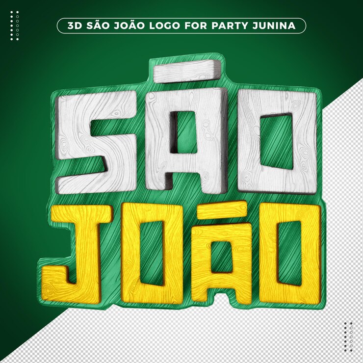 PSD gratuito logotipo 3d sao joao festa junina con textura de madera realista verde y amarilla